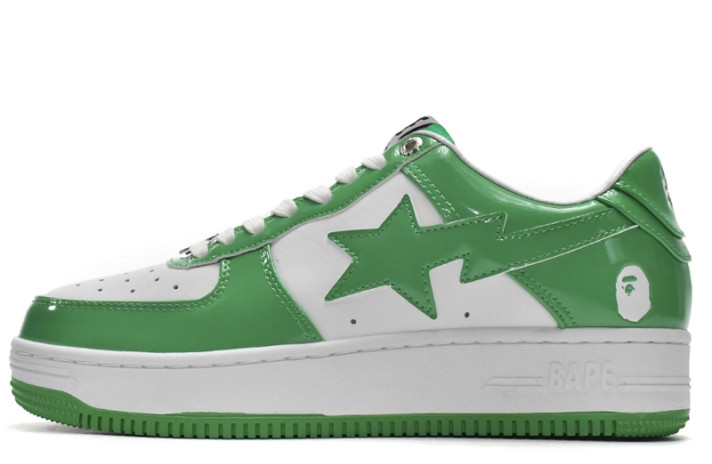 Кроссовки A Bathing Ape Bape Sta Patent Leather Green White  белые, зеленые